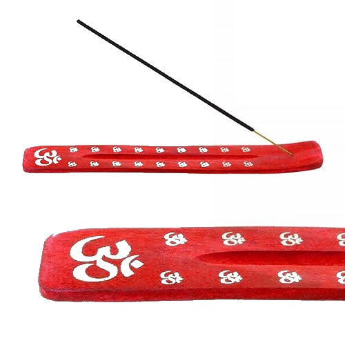 Incensário de Madeira com Símbolo Om – Vermelho