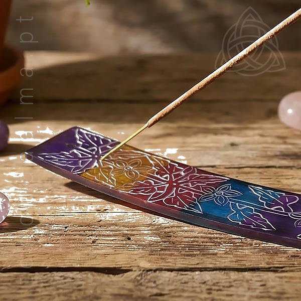 Incensário Tábua em Pedra Sabão – Floral Multicor - Image 2