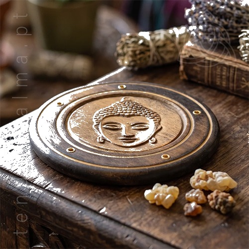 Porta Incenso Disco de Madeira 10 cm – Buda