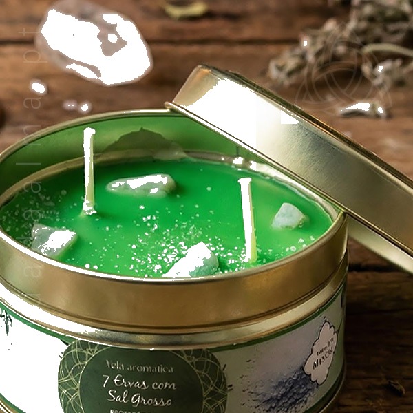 Vela 7 Ervas e Sal Grosso com Amazonite